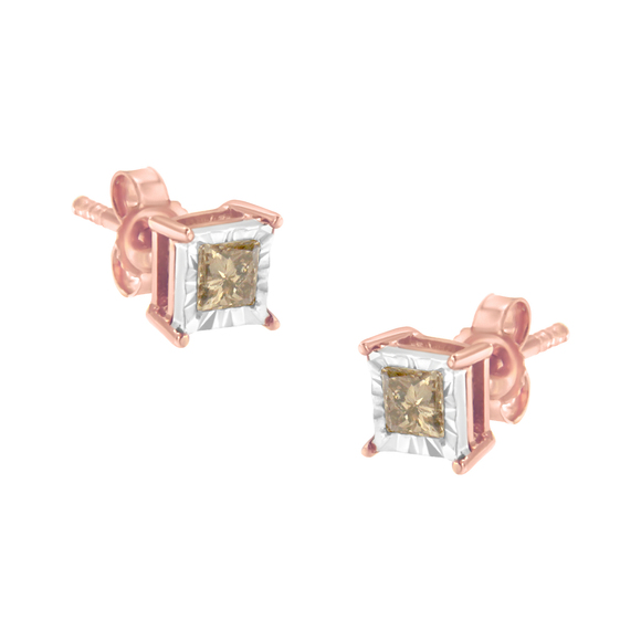 14K Rose Gold Plated Two-Tone .925 Sterling Silver 1/2 Cttw Princess-Cut